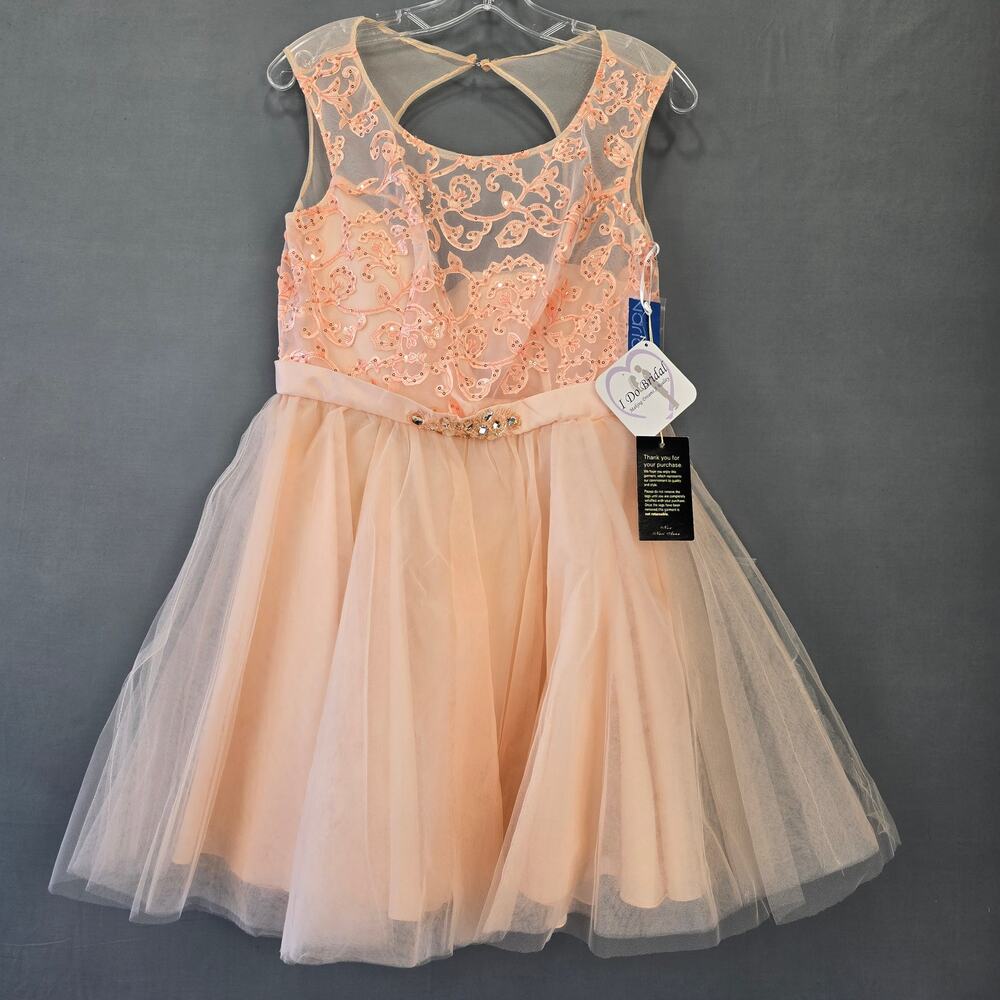 Narianna Orange Peach Nude Mini Dress Preppy Formal Sequin NEW $138 Women Size L